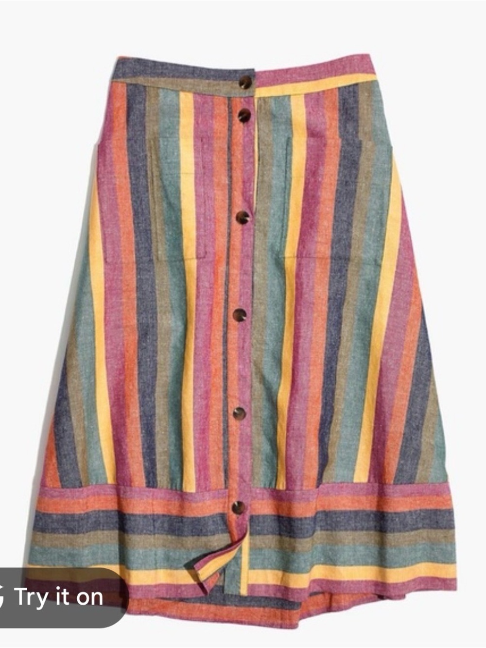 Made Well Button-Front Multicolor Stripe A-Line Skirt